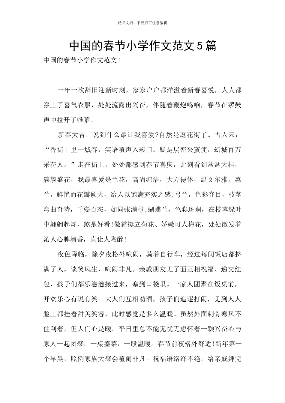 中国的春节小学作文范文5篇_第1页
