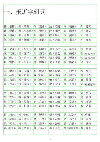 小学语文形近字组词大全(带答案的)