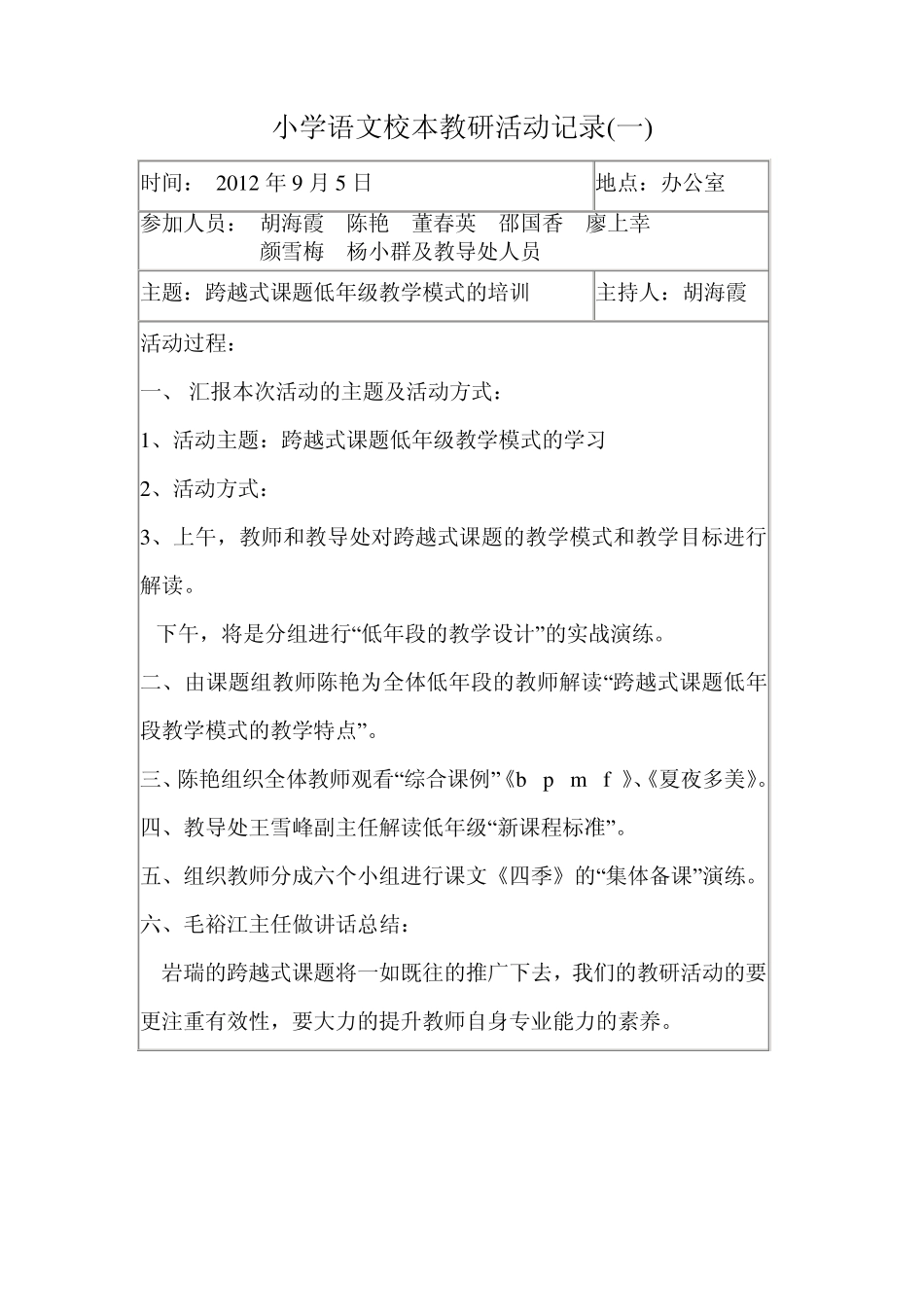 小学语文校本教研活动记录_第1页