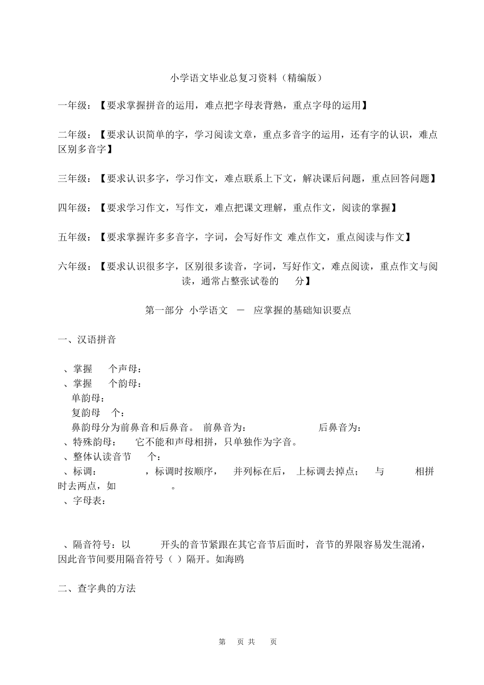 小学语文毕业总复习资料(精编版)_第1页