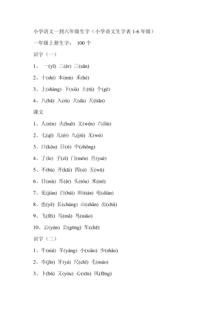 小学语文生字表16年级(含拼音四号字体)