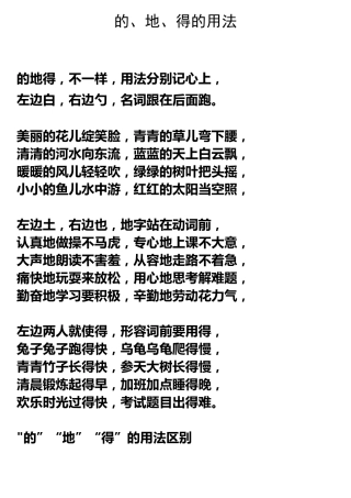 小学语文的得地的用法