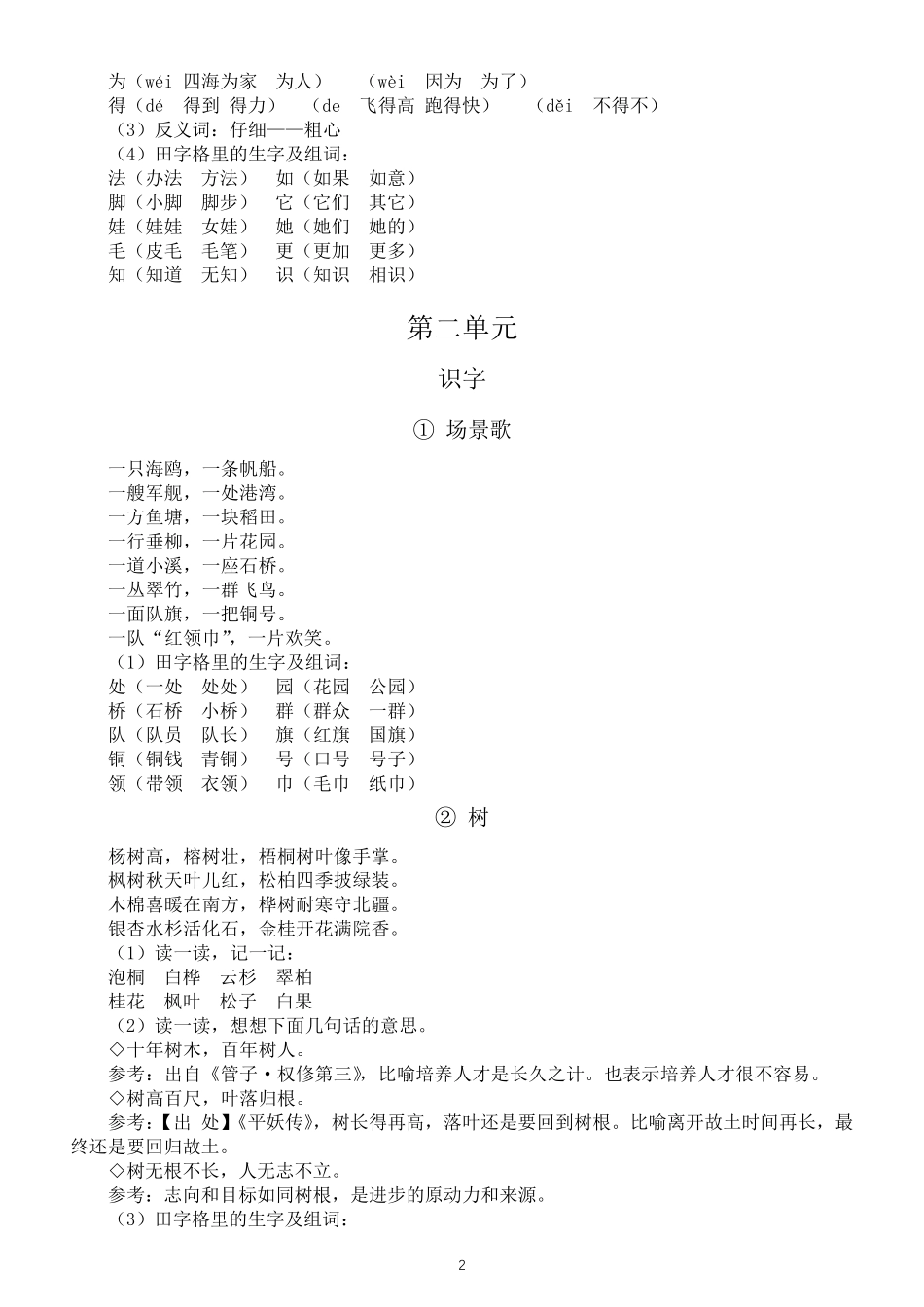 小学语文部编版二年级上册全册知识点汇总(包含学习重点、考试内容)_第2页