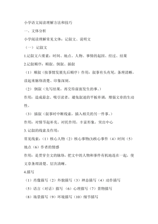 小学语文阅读理解方法和技巧