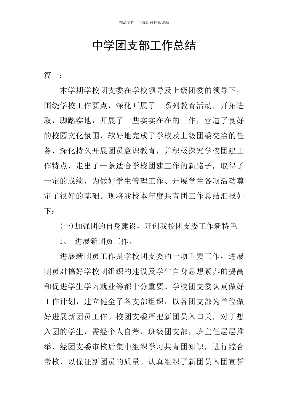 中学团支部工作总结_第1页