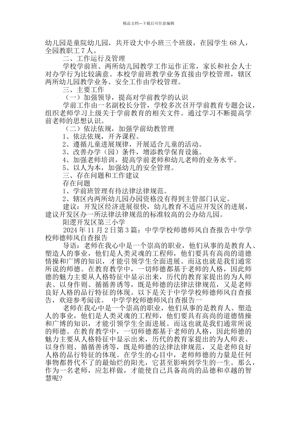 中学学校学前教育自查报告_第3页