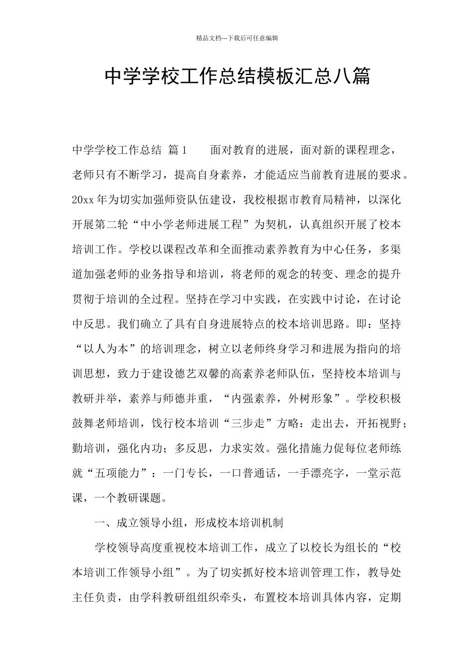 中学学校工作总结模板汇总八篇_第1页