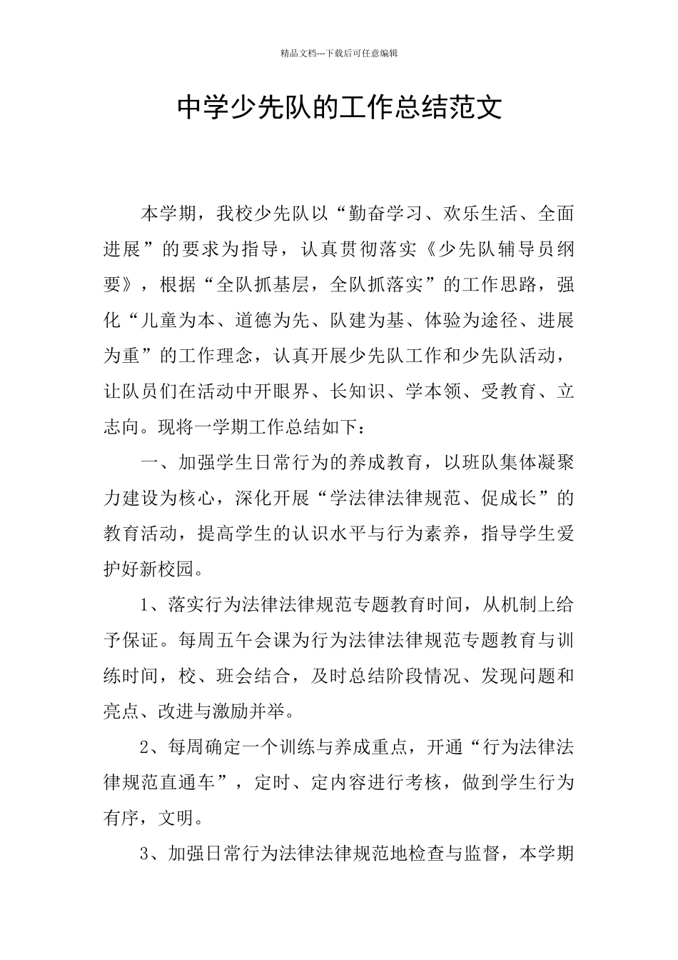 中学少先队的工作总结范文_第1页