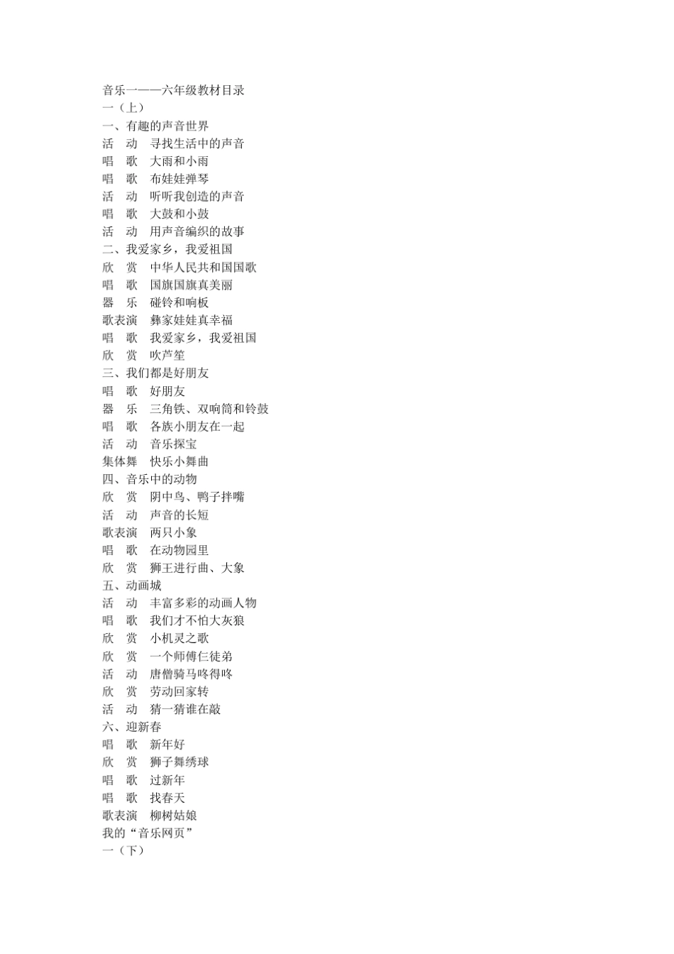 小学音乐各年级目录_第1页