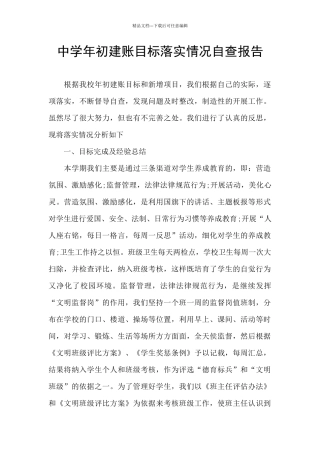 中学年初建账目标落实情况自查报告