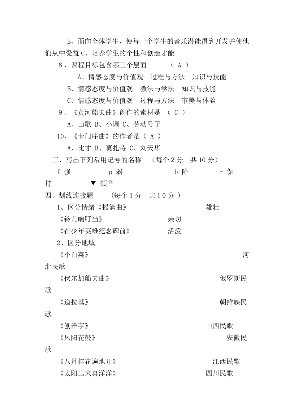 小学音乐教师理论业务考试试题_第2页