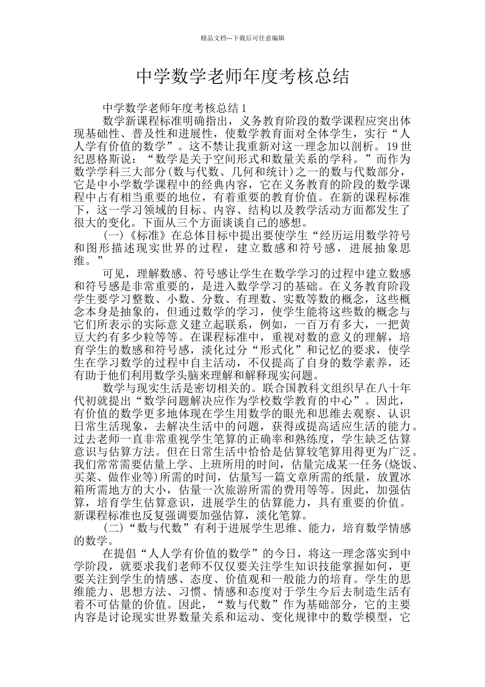 中学数学教师年度考核总结_第1页