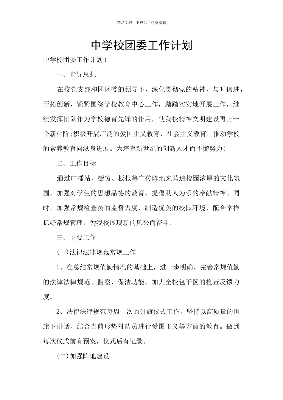 中学校团委工作计划_第1页