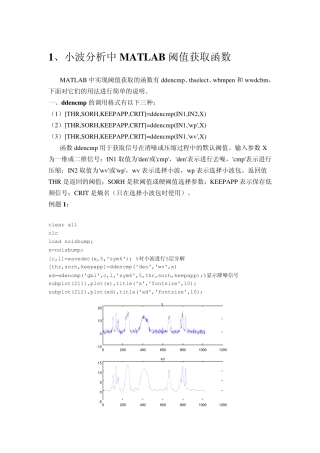 小波分析中MATLAB阈值获取函数及其应用附程序代码