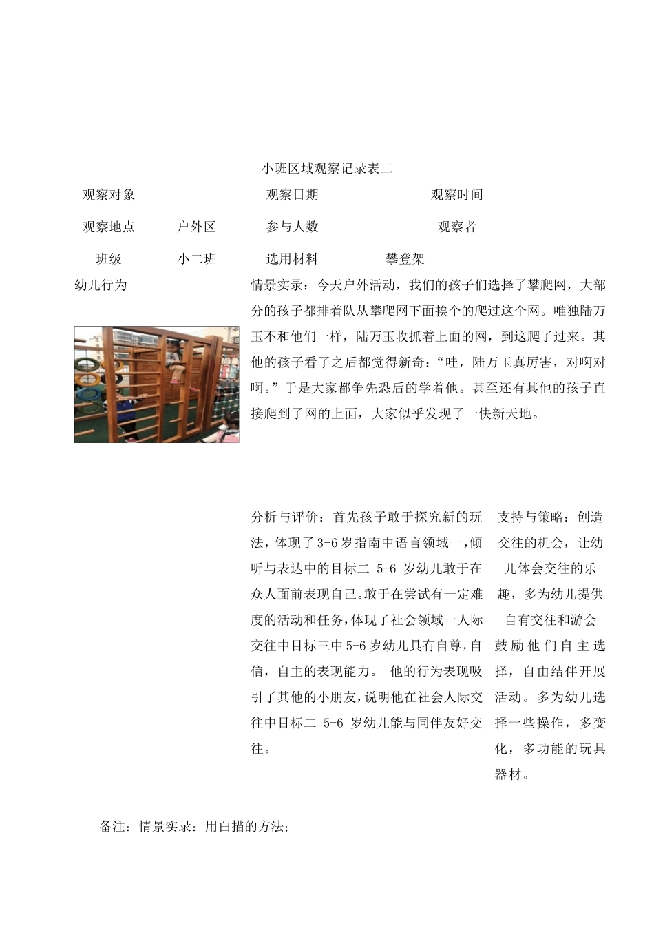 小班区域活动观察记录_第2页