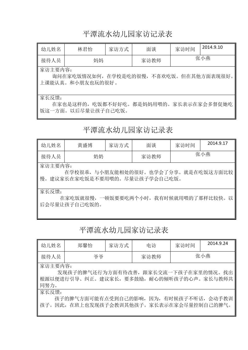 小班家访记录表_第1页