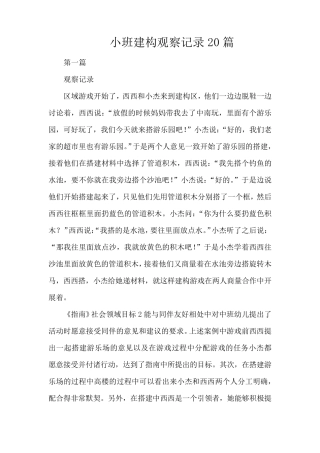 小班建构观察记录20篇