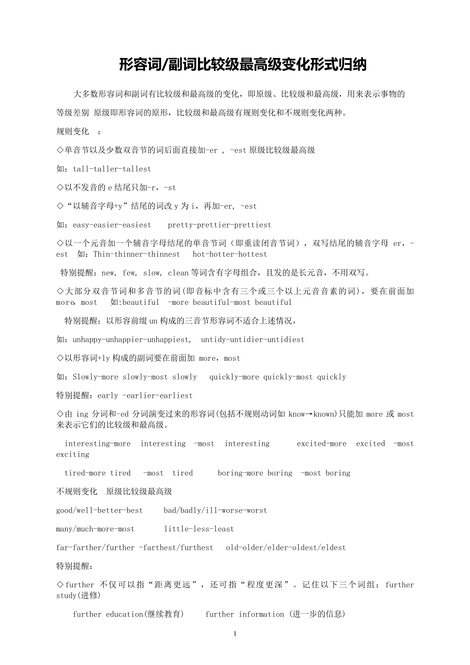 形容词副词比较级最高级变化形式归纳_第1页