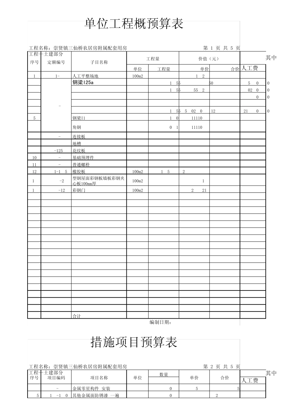 彩钢板房土建及装饰预算书(综合单价)_第1页