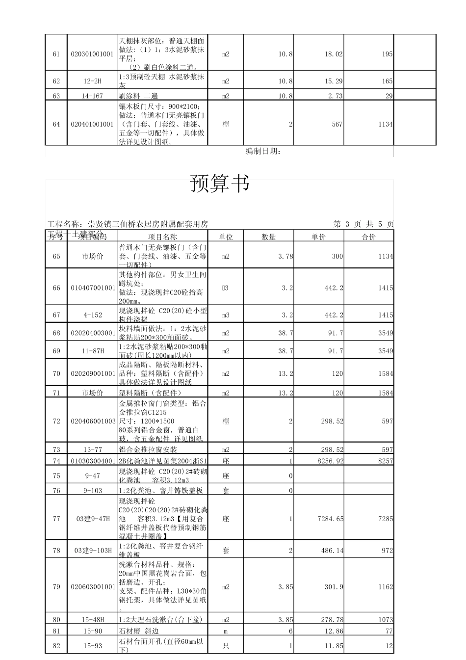 彩钢板房土建及装饰预算书(综合单价)_第3页