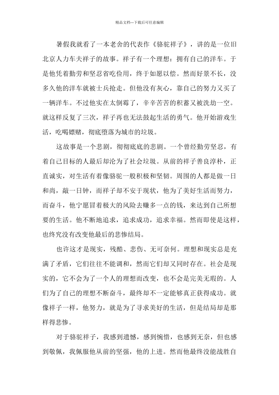 中学生读骆驼祥子个人心得体会_第3页