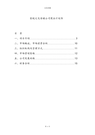 影视文化传媒公司商业计划书