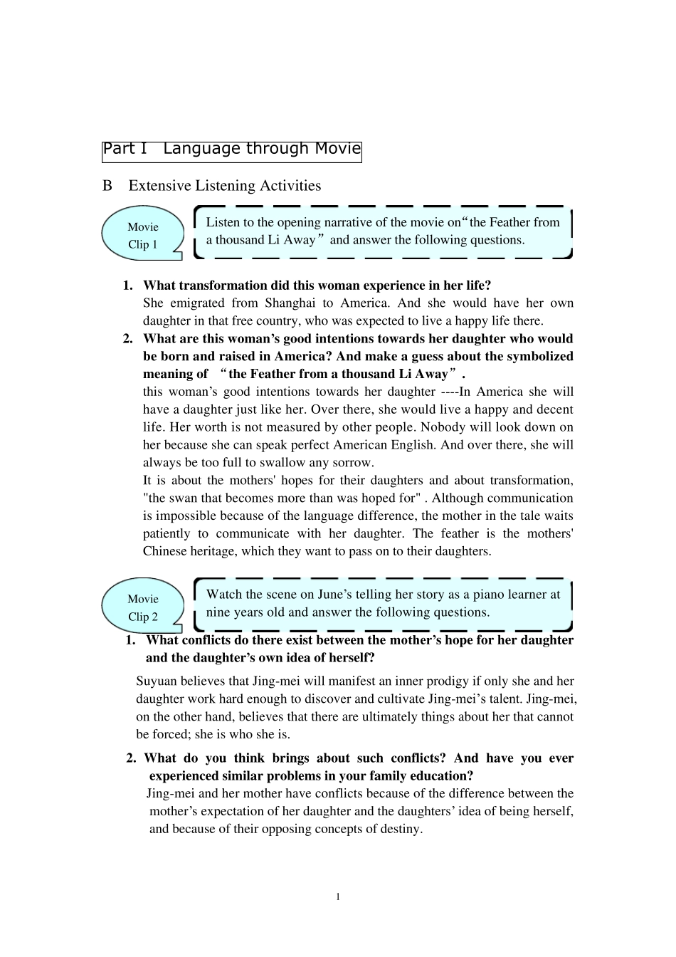影视课堂活力英语课本习题答案U3_第1页