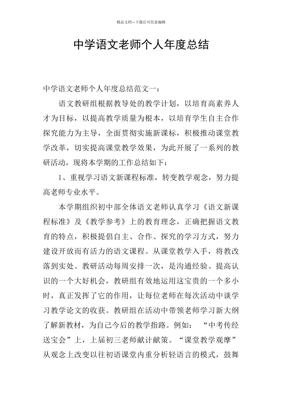 中学语文教师个人年度总结_第1页