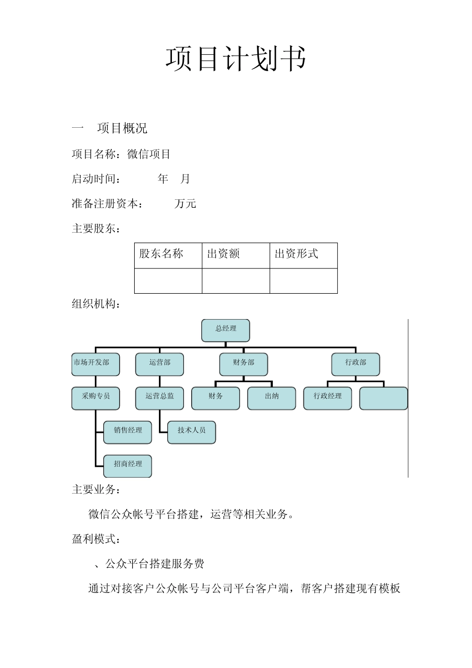 微信创业项目计划书2015_第1页