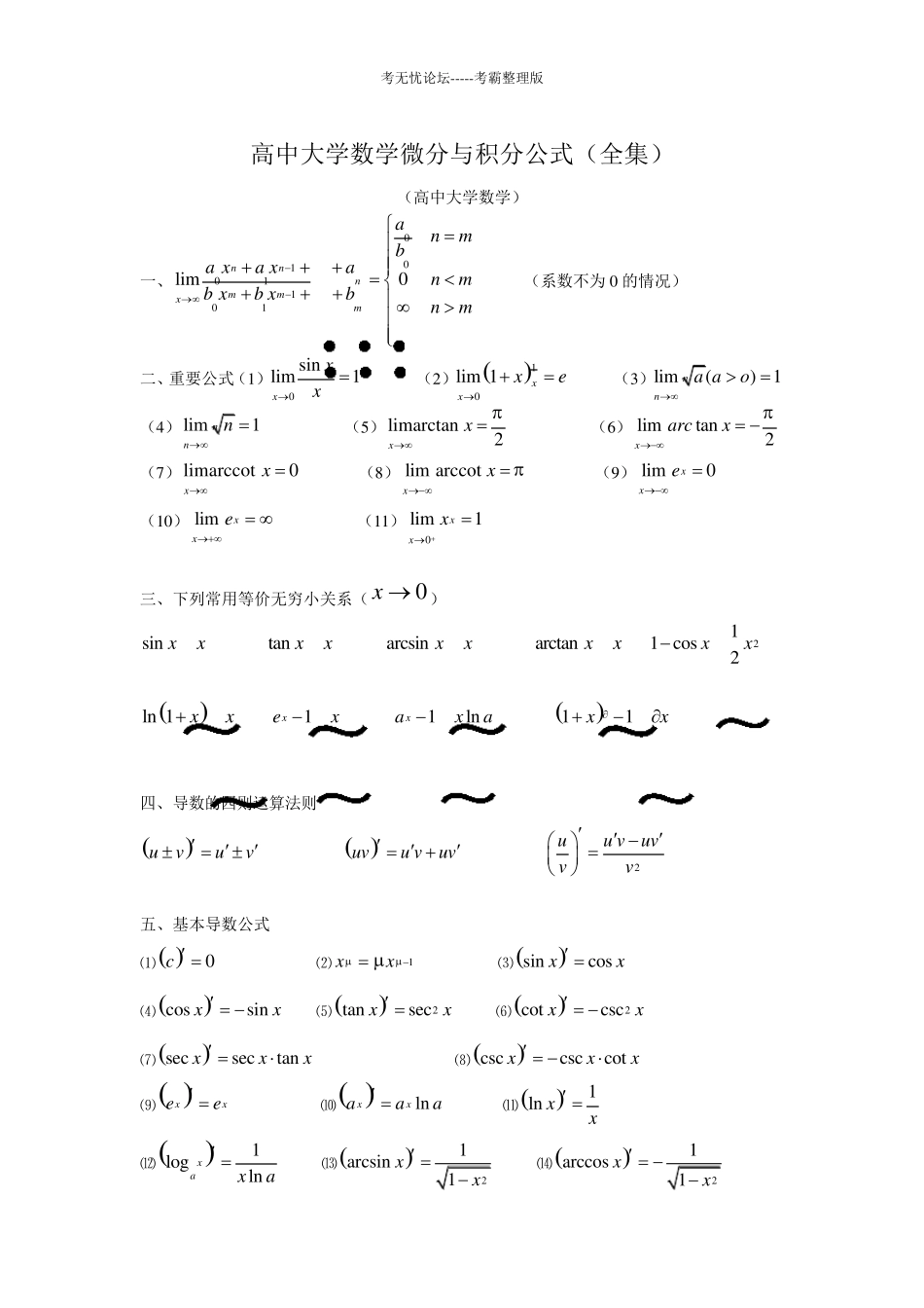 微分积分公式(全集)_第1页