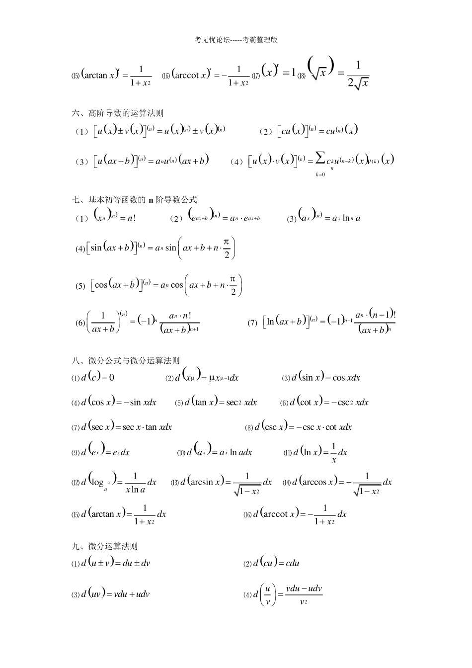 微分积分公式(全集)_第2页