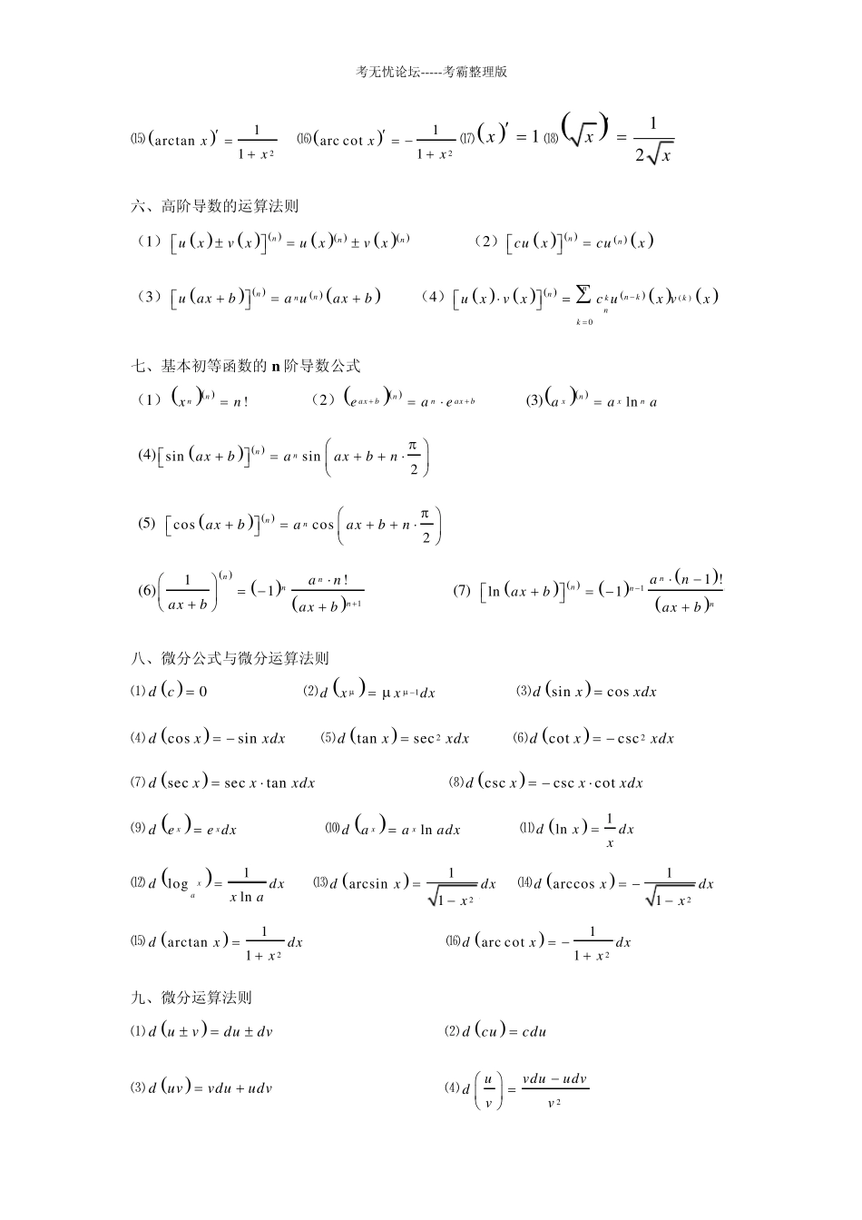 微分积分公式大全_第2页
