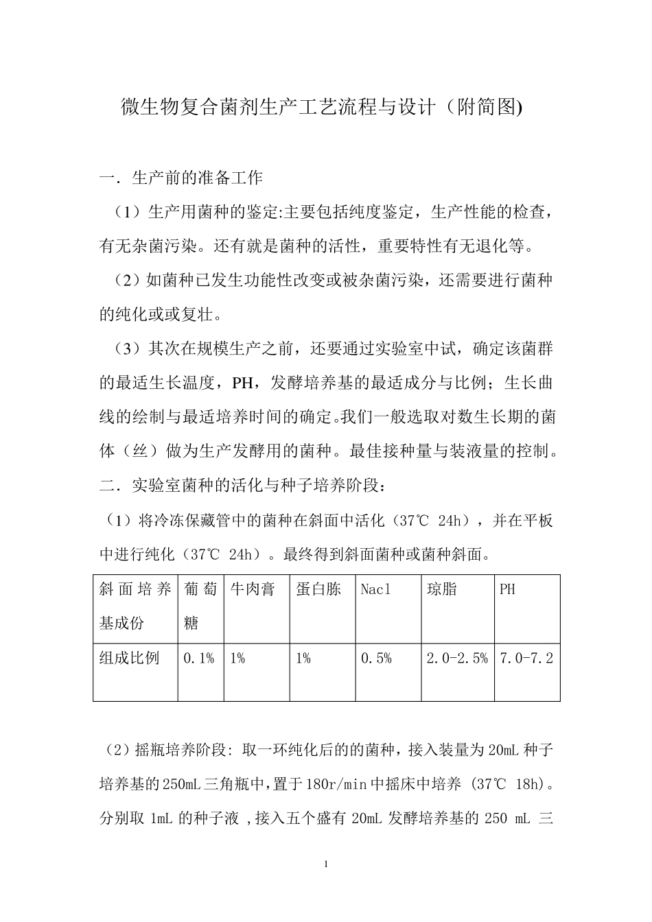 微生物复合菌剂生产工艺流程与设计_第1页