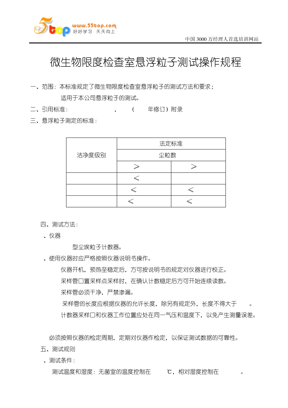微生物限度检查室悬浮粒子测试操作规程_第1页