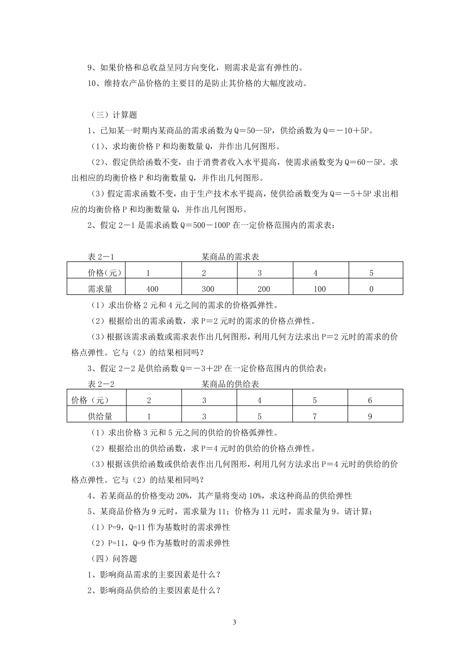 微观经济学第二章供给和需求的基本原理习题_第3页