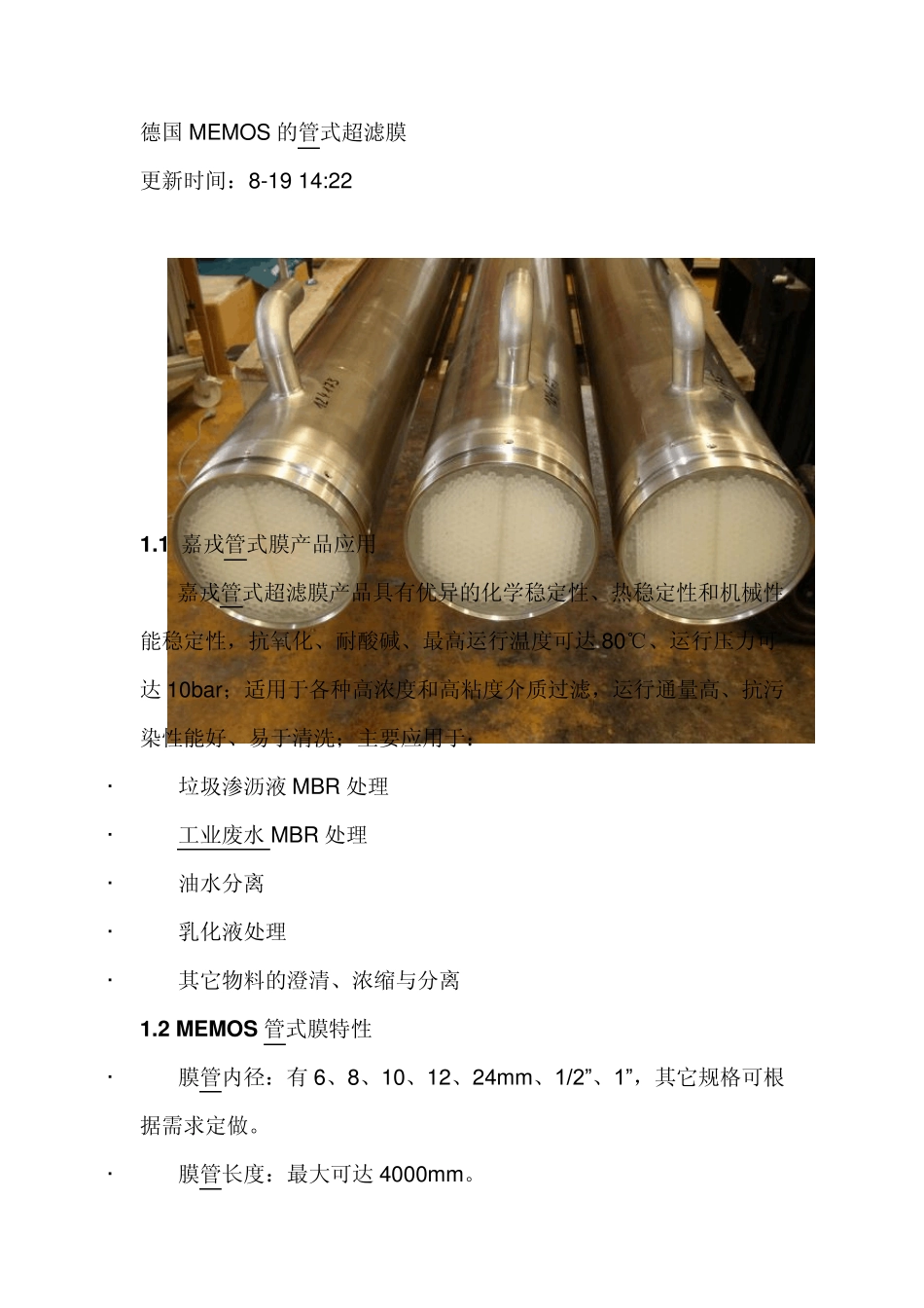 德国MEMOS的管式超滤膜_第1页