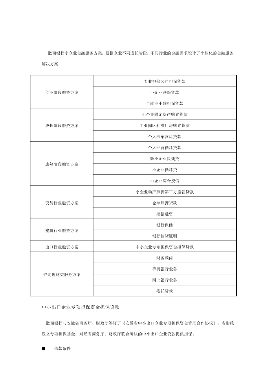徽商银行小企业金融服务方案,根据企业不同成长阶段,不同行业的金..._第1页