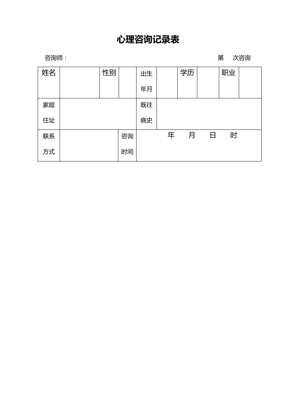 心理咨询记录表(6次咨询记录模板)_第1页