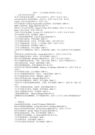 心理量表名汇总