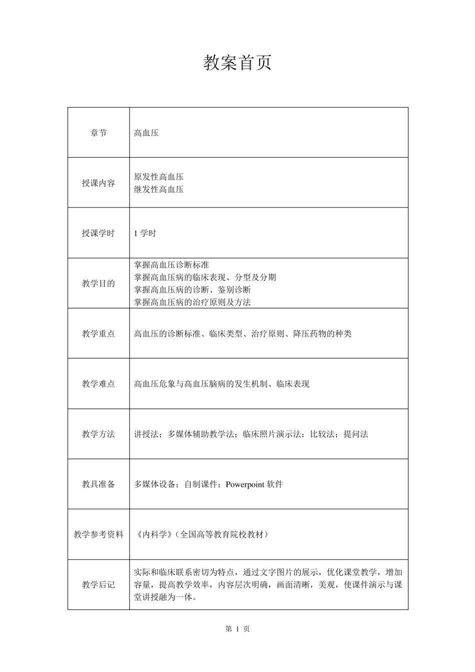 心血管内科(心内科)_见习教案_5_高血压_第1页
