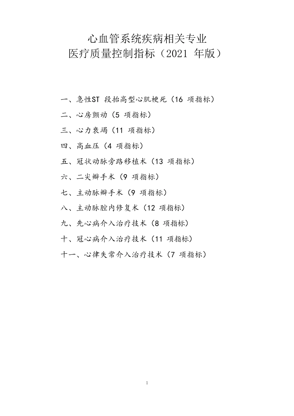 心血管系统疾病相关专业医疗质量控制指标(2021年版)_第1页
