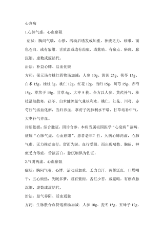 心衰病辩证分型、症状、方选、方义