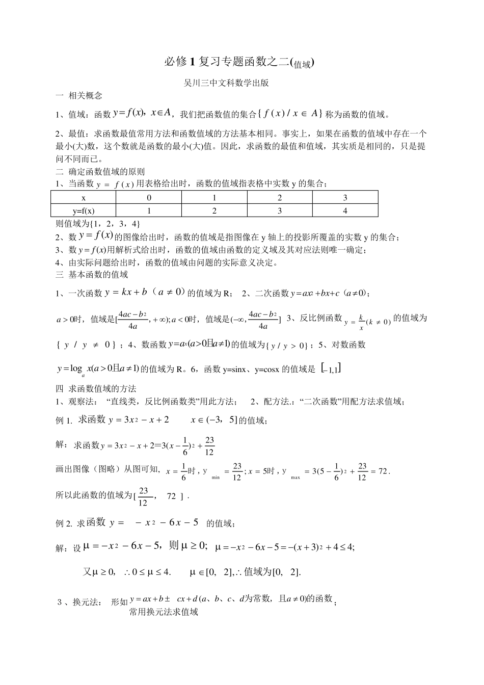 必修1函数的值域及其求法_第1页