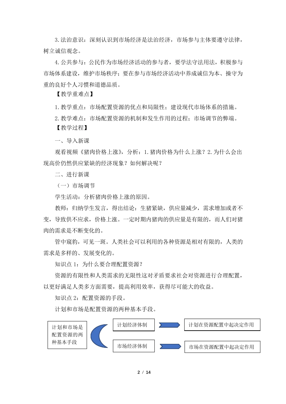 必修2《2.1使市场在资源配置中起决定性作用》教学设计、导学案、同步练习_第2页