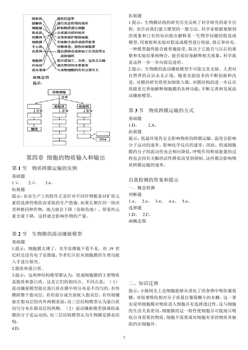 必修一《分子与细胞》课后习题答案和提示_第3页