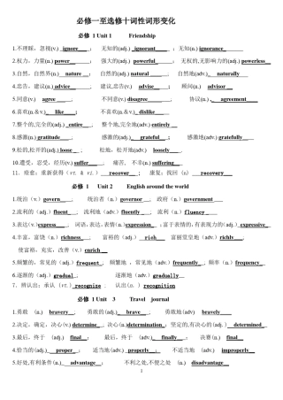 必修一至选修十词性词形变化