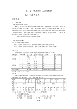 必修二第一章物质结构元素周期律知识点总结