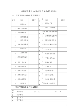 必修五文言文基础知识训练试题及答案