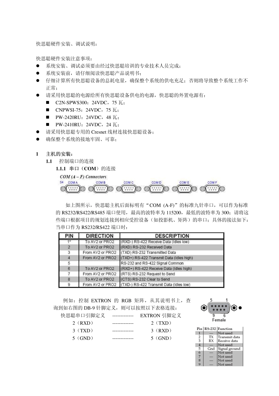 快思聪硬件安装调试说明V2_第1页