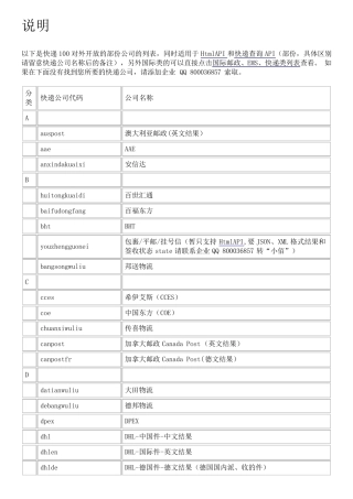 快递100对应快递公司代码ap.kuaidi100公司代码